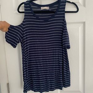 Pink republic blue and white striped cold shoulder shirt